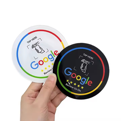 Custom 100*100mm Epoxy Google Review NFC Sticke Tag Meja Untuk Yelp Tripadvisor