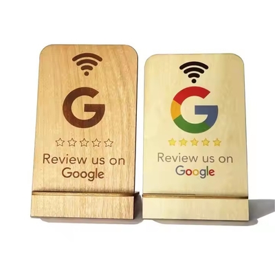 Ulasan Google NFC Stand Kayu Tampilan Ulasan Bisnis Smart NFC Stand Kayu untuk Koneksi Wifi Restoran